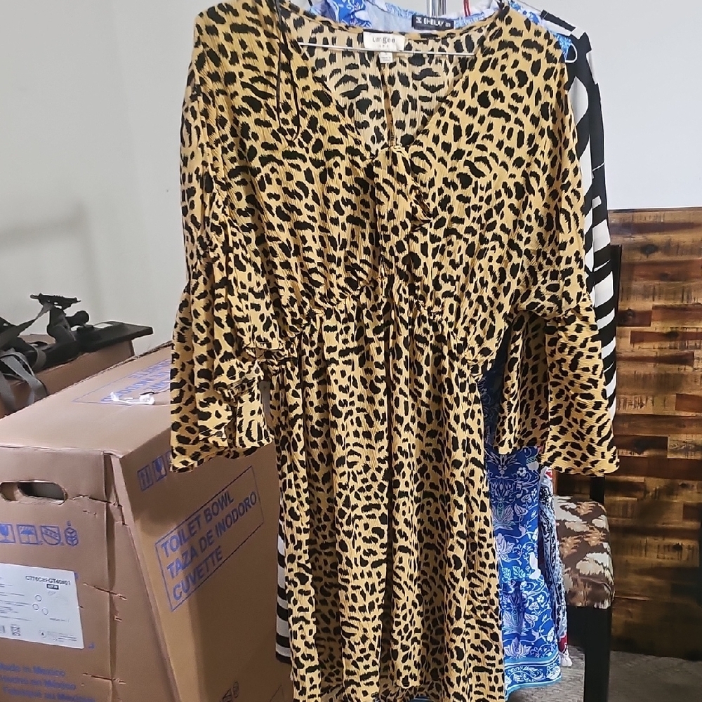 Umgee Black and Tan Animal Print Dress